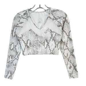Varley Alpine Crop Top Womens S Gray Snakeskin Print Activewear Chic Athletic